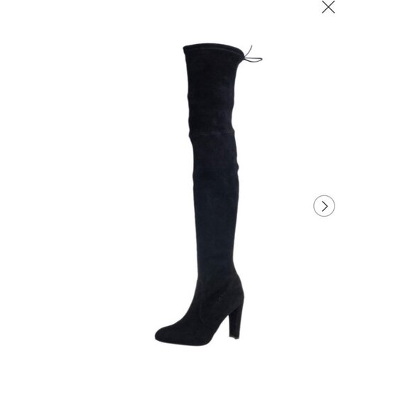 Stuart Weitzman Highland Black Suede Over Knee Boots 9B US 39.5 Tie Back Heel - Picture 2 of 13